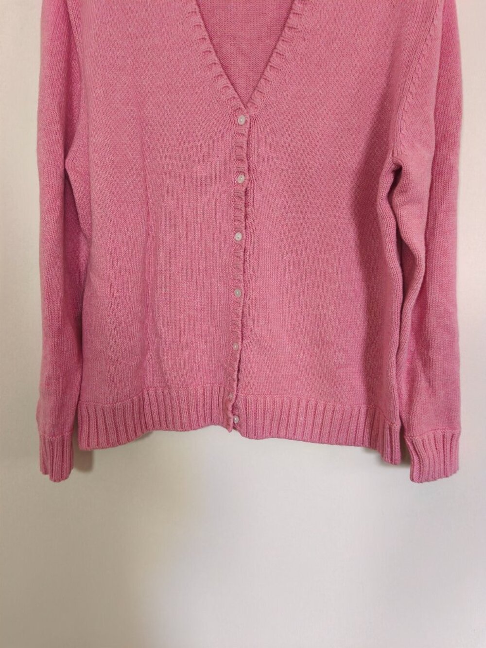 Lands End 100% Cotton V-Neck Button Down Cardigan sz L Pink Preppy Cottagecore - Picture 2 of 10